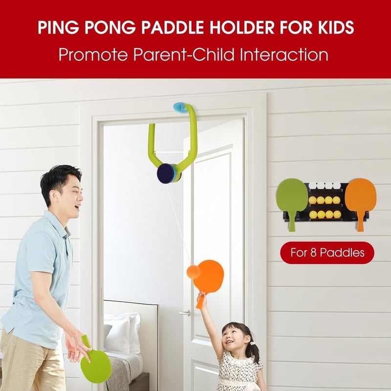 Onemacc Ping Pong Paddle Holder, Ping Pong Paddle Storage Rack Wall Mounted Holds 8 Paddles and 12 Balls, Table Tennis Racket Display Organizer for Game Room,Home - Image 4